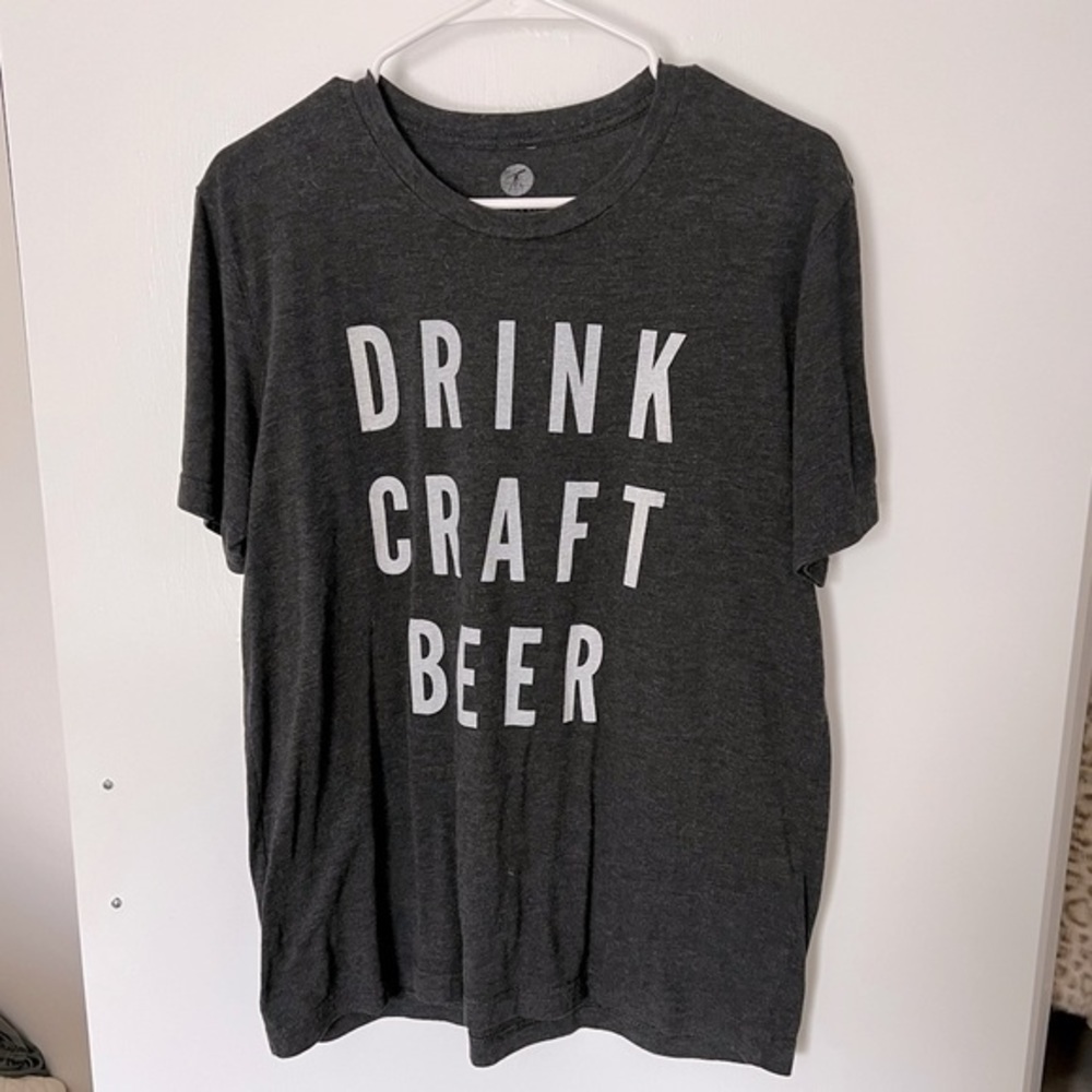 Unisex Large Drink Craft Beer Tshirt in Dark Grey and White - Picture 1 of 8